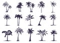 A large set of silhouettes of Palm trees (15 pieces)