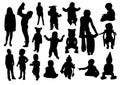 Set of silhouettes of women mothers with children, vector. Mother`s day concept. Royalty Free Stock Photo