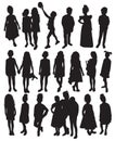 Set of silhouettes of women mothers with children, vector. Mother`s day concept. Royalty Free Stock Photo