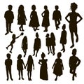 Set of silhouettes of women mothers with children, vector. Mother`s day concept. Royalty Free Stock Photo