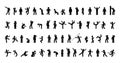 Large set of stickman, various human poses and gestures, men and women icons, people stand, run, jump