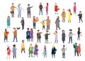 Large set of tiny people, characters, dressed in winter clothes or outerwear, walks and performs outdoor activities Royalty Free Stock Photo