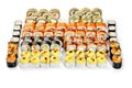 Large set of various Japanese sushi rolls on white background Royalty Free Stock Photo