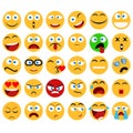 Large set of vector smiles, emoticons and emojis in minimalistic flat design. Funny and silly abstract facial expression icons co