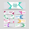 Large set of vector white horizontal web banners with arrows, triangles and place for photo Royalty Free Stock Photo