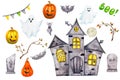 Large set of watercolor elements for Halloween. Royalty Free Stock Photo
