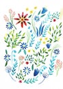 Large set watercolor illustration. Botanical collection of wild and garden plants. Set: leaves, flowers, branches, herbs Royalty Free Stock Photo