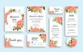 Large set of wedding stationery with pink roses including different cards. RSVP, Thank You, Menu, Reception details Royalty Free Stock Photo