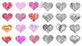 Large set of zentangle heart with abstract floral pattern inside. Design element for Valentines day Royalty Free Stock Photo