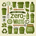 Large set of Zero waste elements. Eco-friendly design with recyclable and reusable products Royalty Free Stock Photo