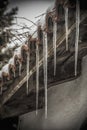 Sharp icicles on a rooftop