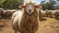 Close-up Sheep In Light Gold And Beige: Working-class Empathy In Australian Landscape