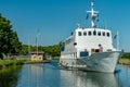 Large ship cruising on Gota Canal in Sweden