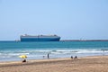 Large Ship enters Durban Harbor in South Africa