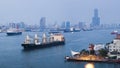 The large ship leaving the port of Kaohsiung, Taiwan Royalty Free Stock Photo