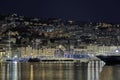 Large ship moored in the Old Port Genoa at night Royalty Free Stock Photo