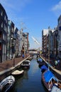 Large ship passing a small canel in Amsterdam