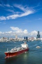 The container ship into the port of Kaohsiung, Taiwan. Royalty Free Stock Photo