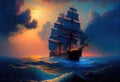 Large ship sailing the ocean, Ivan Aivazovsky style. Generative AI Royalty Free Stock Photo