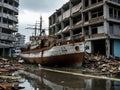 A large ship was stranded in a suburban town after the tsunami