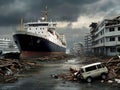 A large ship was stranded in a suburban town after the tsunami