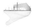 Large ship wireframe with containers from black lines isolated on white background. Perspective view. 3D. Vector