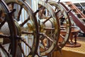 Large ships wheel at the helm of a sailing ship. Royalty Free Stock Photo