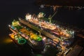 Large shipyard and ship repair on the sea at night