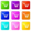 Large shopping trolley icons 9 set