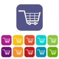 Large shopping trolley icons set flat