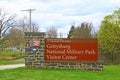 A large sign for the Gettysburg National Military Park Museum and Visitor Center