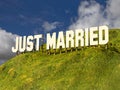 Large sign with phrase JUST MARRIED