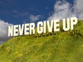 Large sign with phrase NEVER GIVE UP