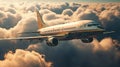 A large silver airliner is flying above the clouds. Generated by AI