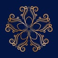 Large single flower. Golden ornament on blue