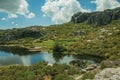 Large sinkhole in a dam lake on the highlands Royalty Free Stock Photo