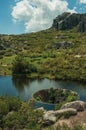 Large sinkhole in a dam lake on the highlands Royalty Free Stock Photo