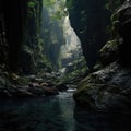 Large sinkhole of an underground cave in limestone rock covered with greenery