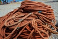 Large size boat rope used to tide boats roll together i