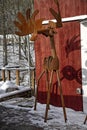 Large Skinny Moose Metal Art Stands Proudly outside Greeting Guests Royalty Free Stock Photo