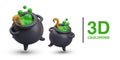 Large and small cauldron filled with witch potion. Process of making magic elixir Royalty Free Stock Photo
