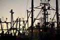 Silhouette New Bedford fishing fleet at dawn