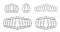 Large and small outline groups of women. Stick figures people crowd icon set. Flat vector illustration isolated on white