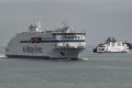 A large and small roro ferries inbound to Portsmouth, UK
