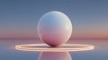 A large, smooth, white sphere is centrally placed on a reflective surface Royalty Free Stock Photo