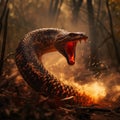 Large Snake with Sharp Teeth coming out of fire