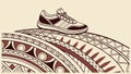 Large sneaker with abstract sunburst and pattern background vector design Generative AI Royalty Free Stock Photo