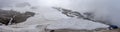 A large snow tarpaulin protecting the ice of the Hintertux glacier in the Alps, a ski slope is leading in between Royalty Free Stock Photo