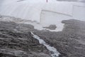 A large snow tarpaulin protecting the ice of the Hintertux glacier in the Alps, a ski slope is leading in between Royalty Free Stock Photo