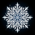 large snowflake with translucent patches of light on a black background